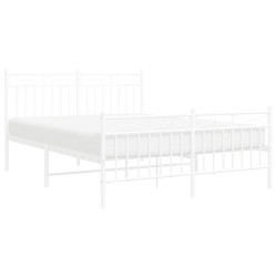 Cadre de lit métal sans matelas et pied de lit blanc 135x190 cm 