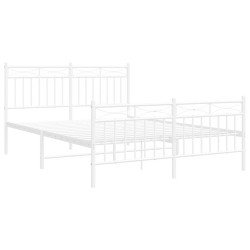 Cadre de lit métal sans matelas et pied de lit blanc 135x190 cm 