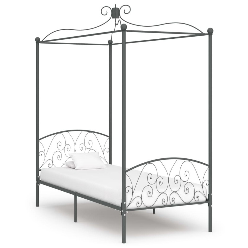 Cadre de lit à baldaquin sans matelas gris métal 100x200 cm Cadre de lit à baldaquin sans matelas gris métal 100x200 cm