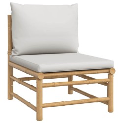 Canapé central de jardin avec coussins gris clair bambou 