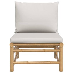 Canapé central de jardin avec coussins gris clair bambou 