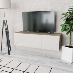 Meuble TV bois d’ingénierie 120x40x34cm Chêne et blanc brillant 