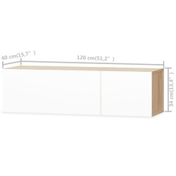 Meuble TV bois d’ingénierie 120x40x34cm Chêne et blanc brillant 