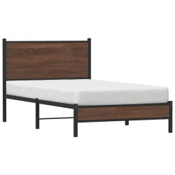Cadre de lit en métal sans matelas chêne marron 107x203 cm 