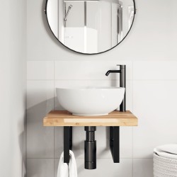 Étagère de vasque murale acier et bois massif d'acacia 