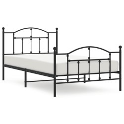 Cadre de lit métal sans matelas avec pied de lit noir 107x203cm 