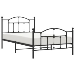 Cadre de lit métal sans matelas avec pied de lit noir 107x203cm 