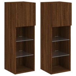 Meubles TV avec lumières LED 2 pcs chêne marron 30,5x30x90 cm 