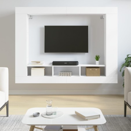 Meuble TV blanc 152x22x113 cm bois d'ingénierie 