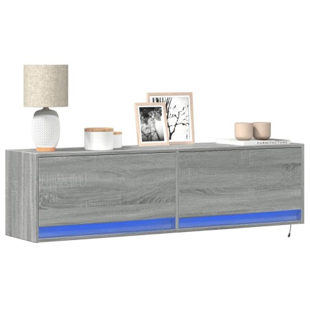 Meuble TV mural avec lumières LED sonoma gris 140x31x38 cm 