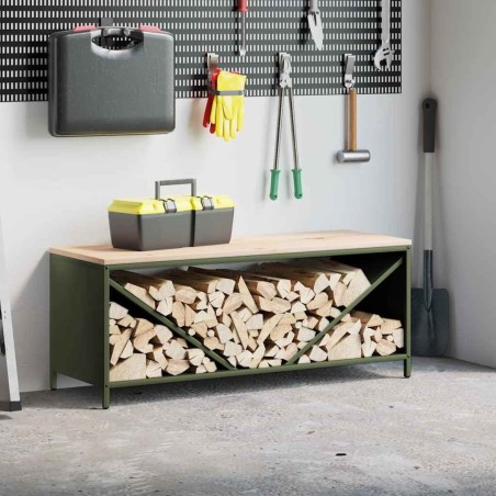 Étagère à bois de chauffage avec plateau en bois vert olive 