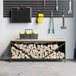 Étagère à bois de chauffage avec plateau en bois vert olive 