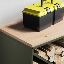 Étagère à bois de chauffage avec plateau en bois vert olive 