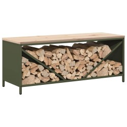 Étagère à bois de chauffage avec plateau en bois vert olive 
