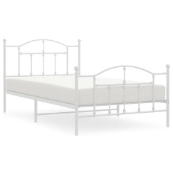 Cadre de lit métal sans matelas et pied de lit blanc 107x203 cm 