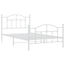 Cadre de lit métal sans matelas et pied de lit blanc 107x203 cm 
