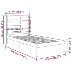 Cadre de lit sans matelas bois massif 75x190 cm 