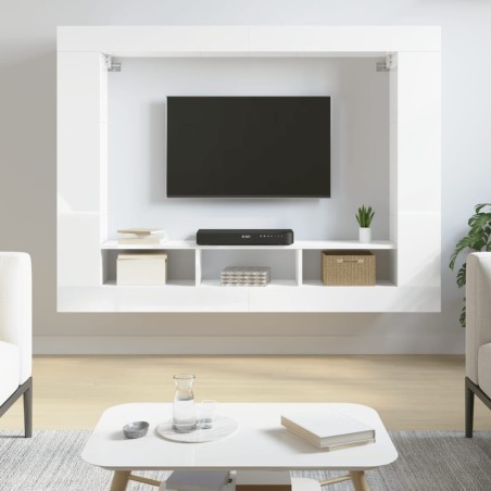 Meuble TV blanc brillant 152x22x113 cm bois d'ingénierie 