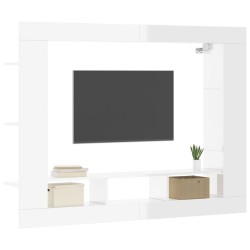 Meuble TV blanc brillant 152x22x113 cm bois d'ingénierie 
