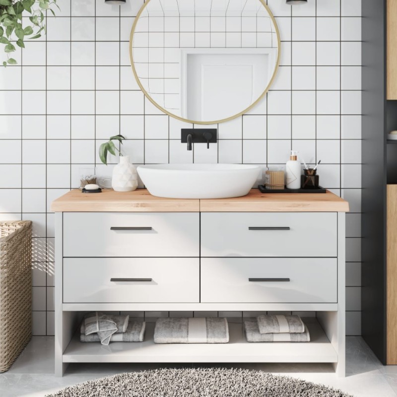 Comptoir de salle de bain 140x50x(2-6)cm bois massif non traité 