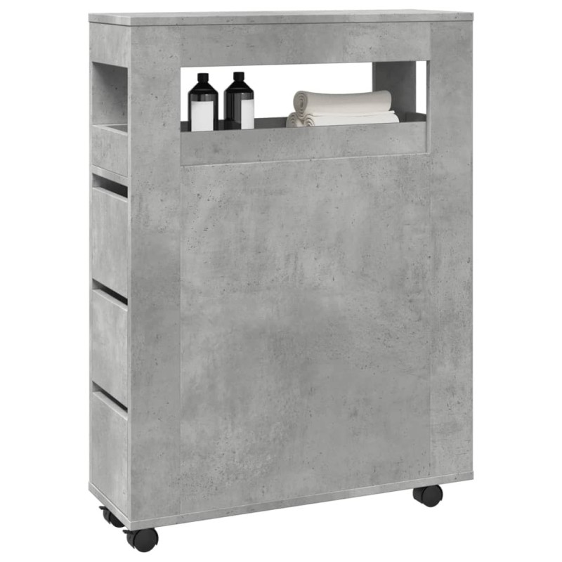 Meuble étroit de salle de bain à roulettes gris béton 