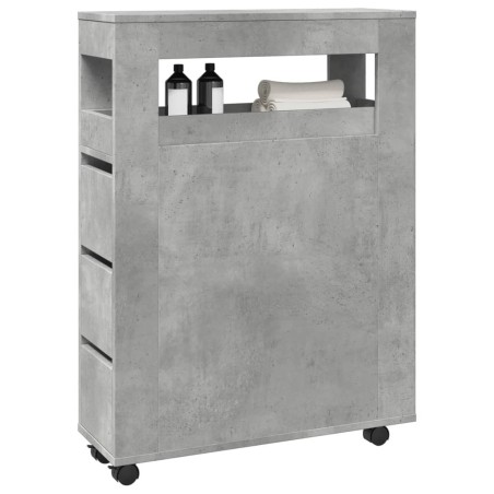 Meuble étroit de salle de bain à roulettes gris béton 