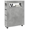 Meuble étroit de salle de bain à roulettes gris béton 