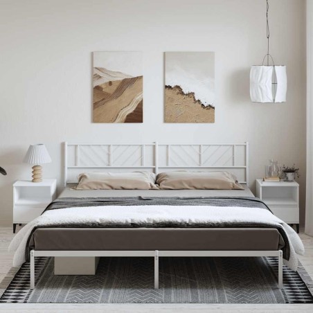 Cadre de lit métal sans matelas et tête de lit blanc 193x203 cm 
