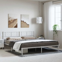 Cadre de lit métal sans matelas et tête de lit blanc 193x203 cm 