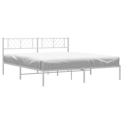 Cadre de lit métal sans matelas et tête de lit blanc 193x203 cm 