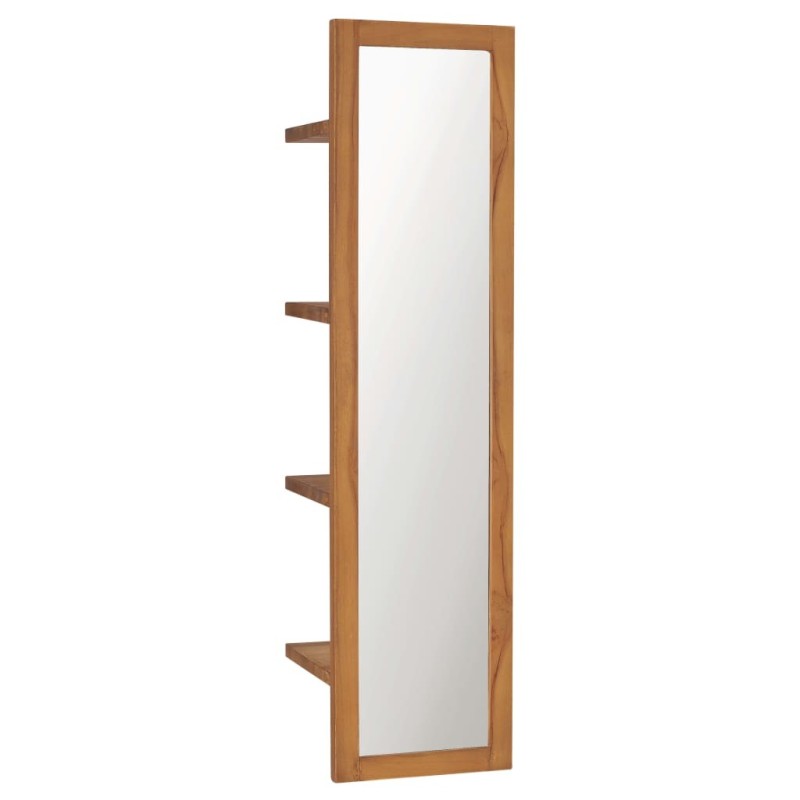 Miroir mural avec étagères 30x30x120 cm Bois de teck massif 