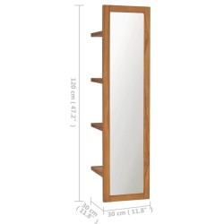 Miroir mural avec étagères 30x30x120 cm Bois de teck massif 