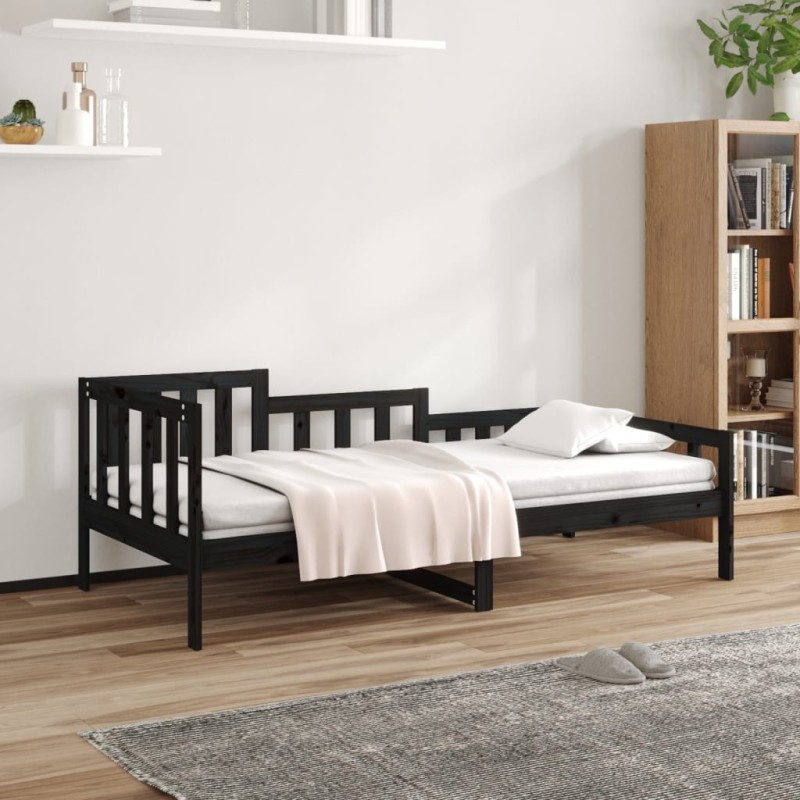 Lit de jour sans matelas noir 90x200 cm bois de pin massif 