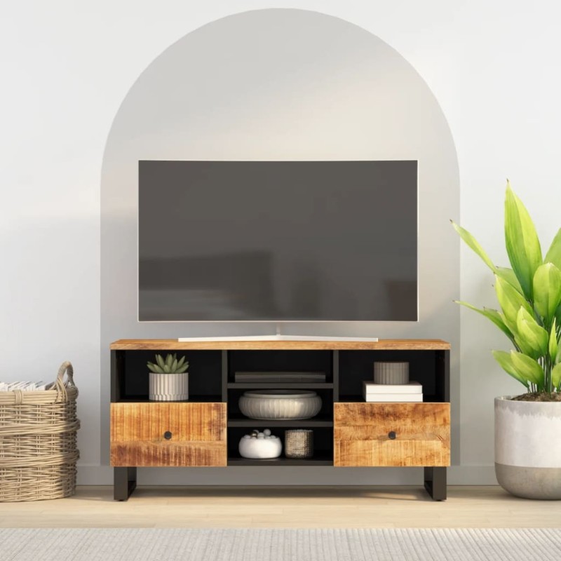 Meuble TV 100x33x46 cm bois de manguier et d'ingénierie 
