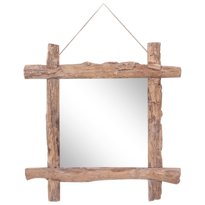 Miroir à bûches Naturel 70x70 cm bois de teck recyclé 
