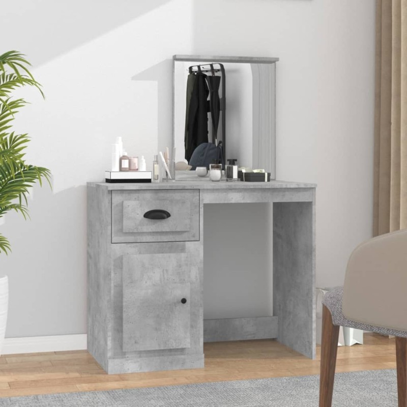 Coiffeuse et miroir gris béton 90x50x132,5 cm bois d'ingénierie Coiffeuse et miroir gris béton 90x50x132,5 cm bois d'ingénierie