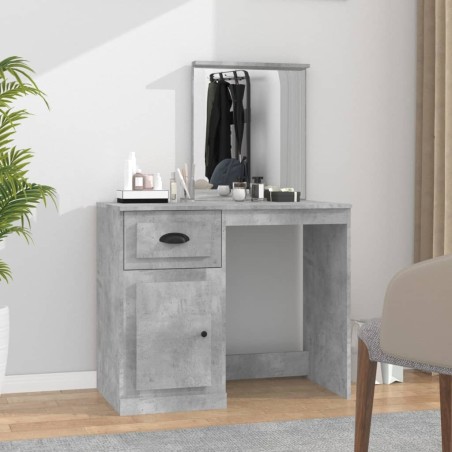 Coiffeuse et miroir gris béton 90x50x132,5 cm bois d'ingénierie 