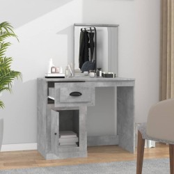Coiffeuse et miroir gris béton 90x50x132,5 cm bois d'ingénierie 