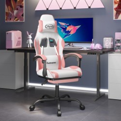 Chaise de jeu avec repose-pied Blanc et rose Similicuir 