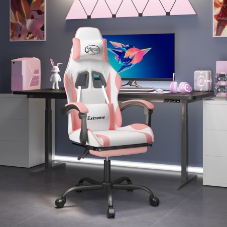 Chaise de jeu avec repose-pied Blanc et rose Similicuir 