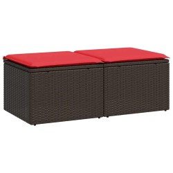 Salon de jardin avec coussins 2pcs marron résine tressée acacia 