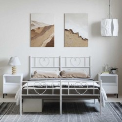 Cadre de lit métal sans matelas et pied de lit blanc 135x190 cm 