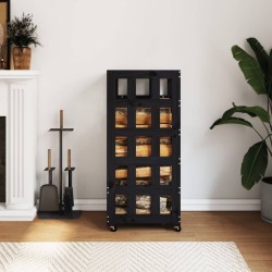 Porte-bûches avec roulettes noir 40x49x110 cm bois massif pin 