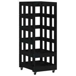 Porte-bûches avec roulettes noir 40x49x110 cm bois massif pin 