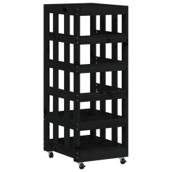 Porte-bûches avec roulettes noir 40x49x110 cm bois massif pin 