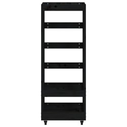 Porte-bûches avec roulettes noir 40x49x110 cm bois massif pin 