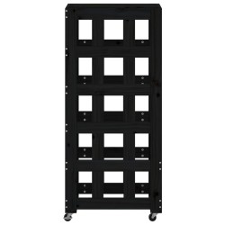 Porte-bûches avec roulettes noir 40x49x110 cm bois massif pin 