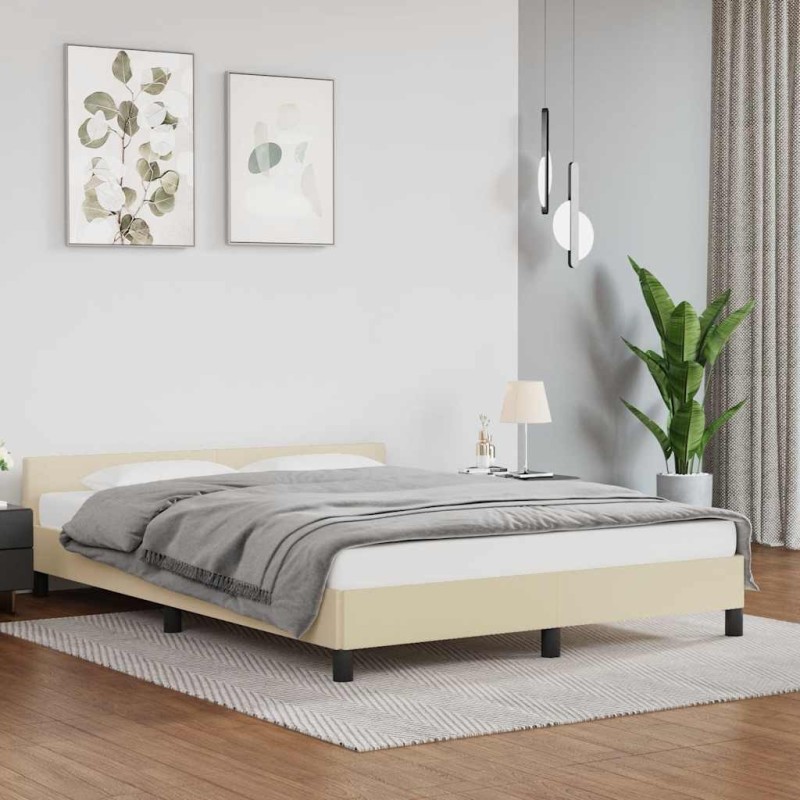 Cadre de lit avec tête de lit sans matelas crème 140x190 cm 