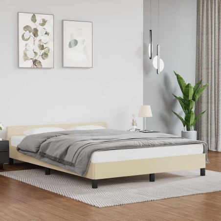 Cadre de lit avec tête de lit sans matelas crème 140x190 cm 