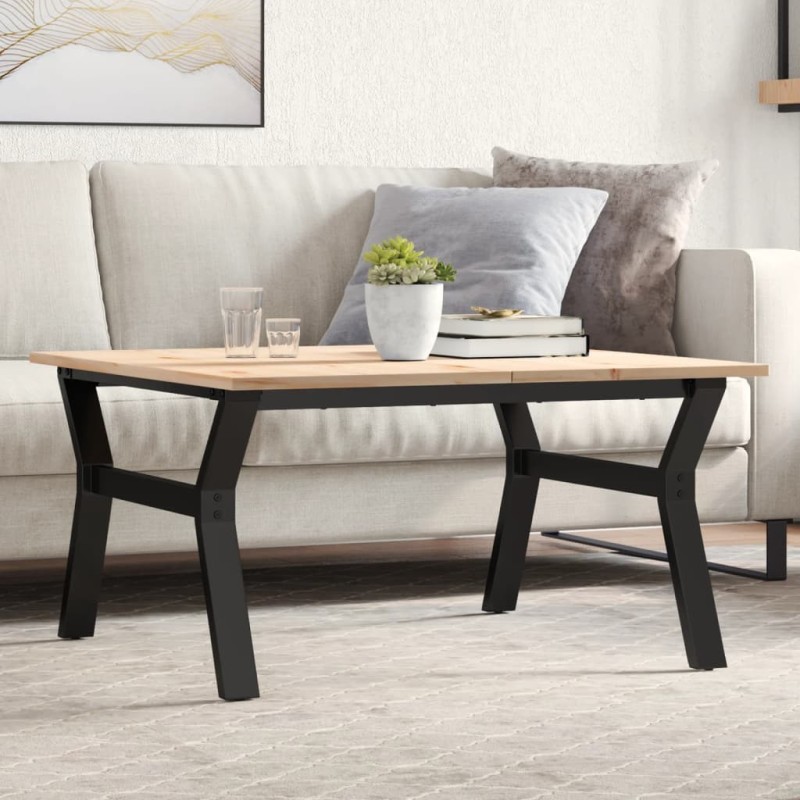 Table basse cadre en Y 90x90x45 cm bois de pin massif et acier Table basse cadre en Y 90x90x45 cm bois de pin massif et acier